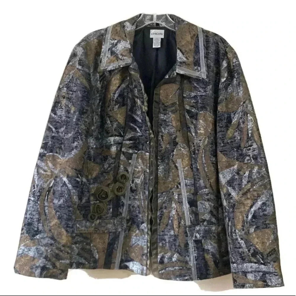 Chico’s  Size 3 Wool Blend Open Front Jacket